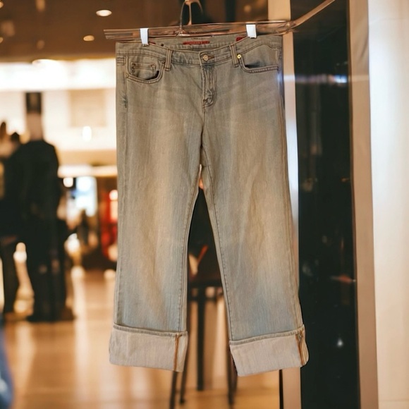 Trendy Bootcut/wide leg cuffed up jeans. Baby blue. Super soft and comfortable. - Picture 7 of 15